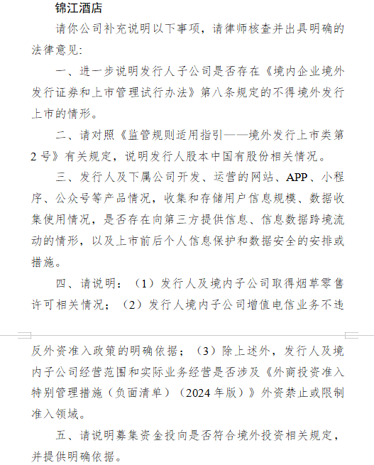 山西股票配资 锦江酒店港股上市收到证监会反馈意见 需说明上市禁止情形、国资情况及数据安全等问题